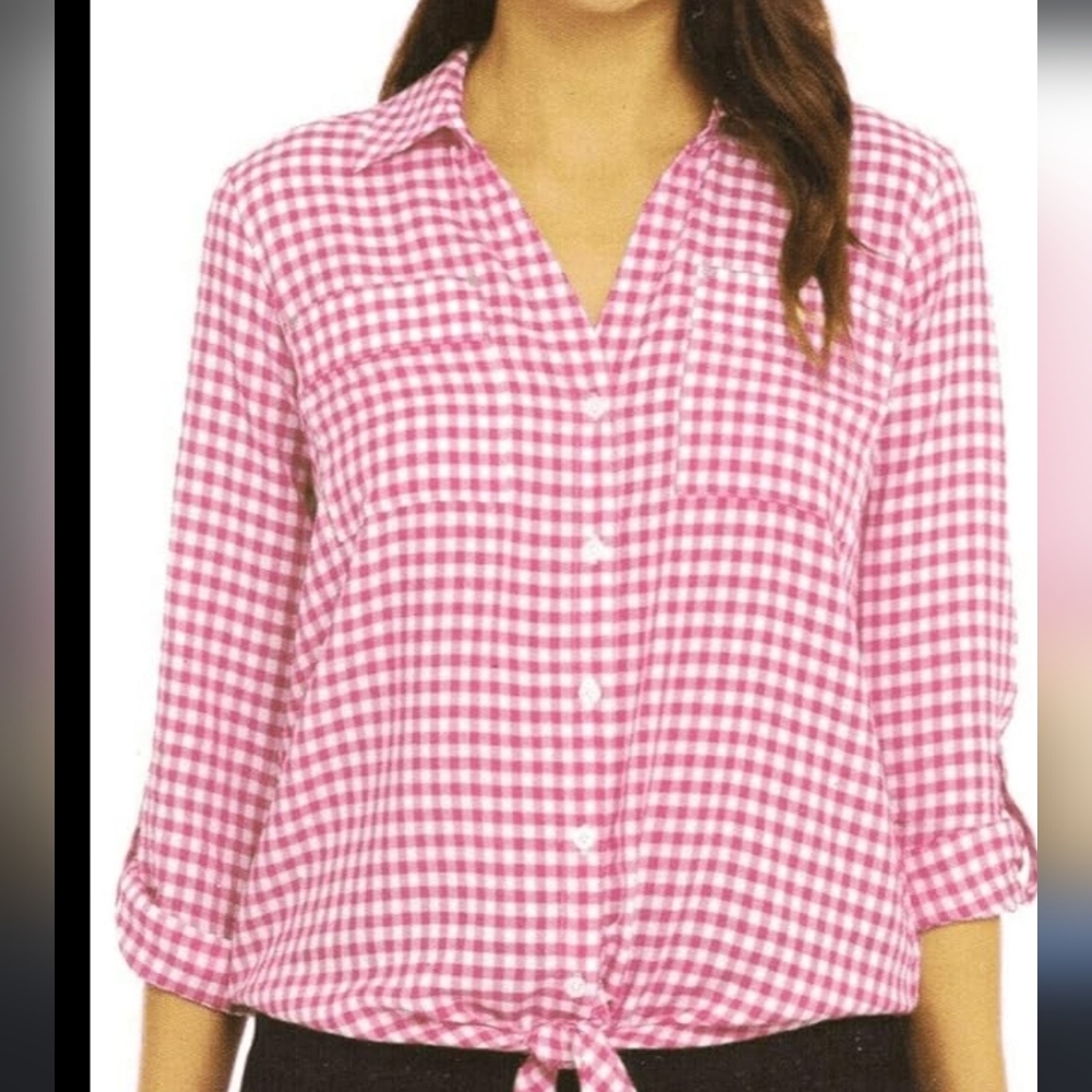 Jones New York Pink and White Gingham Button Down Shirt